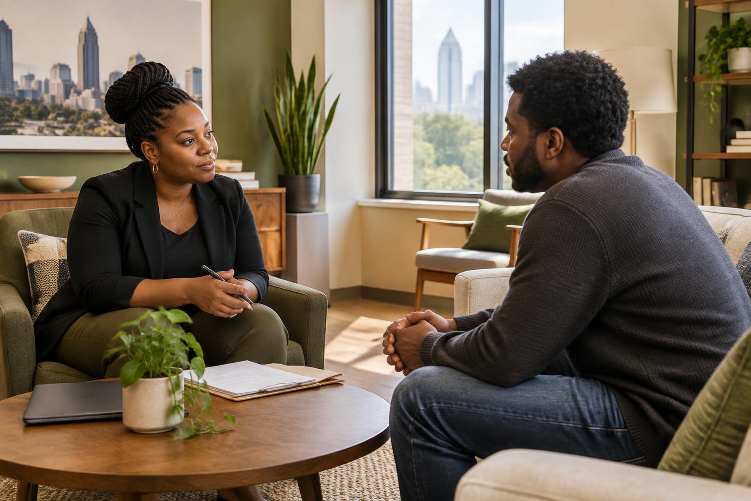 Two adults having a professional housing conversation